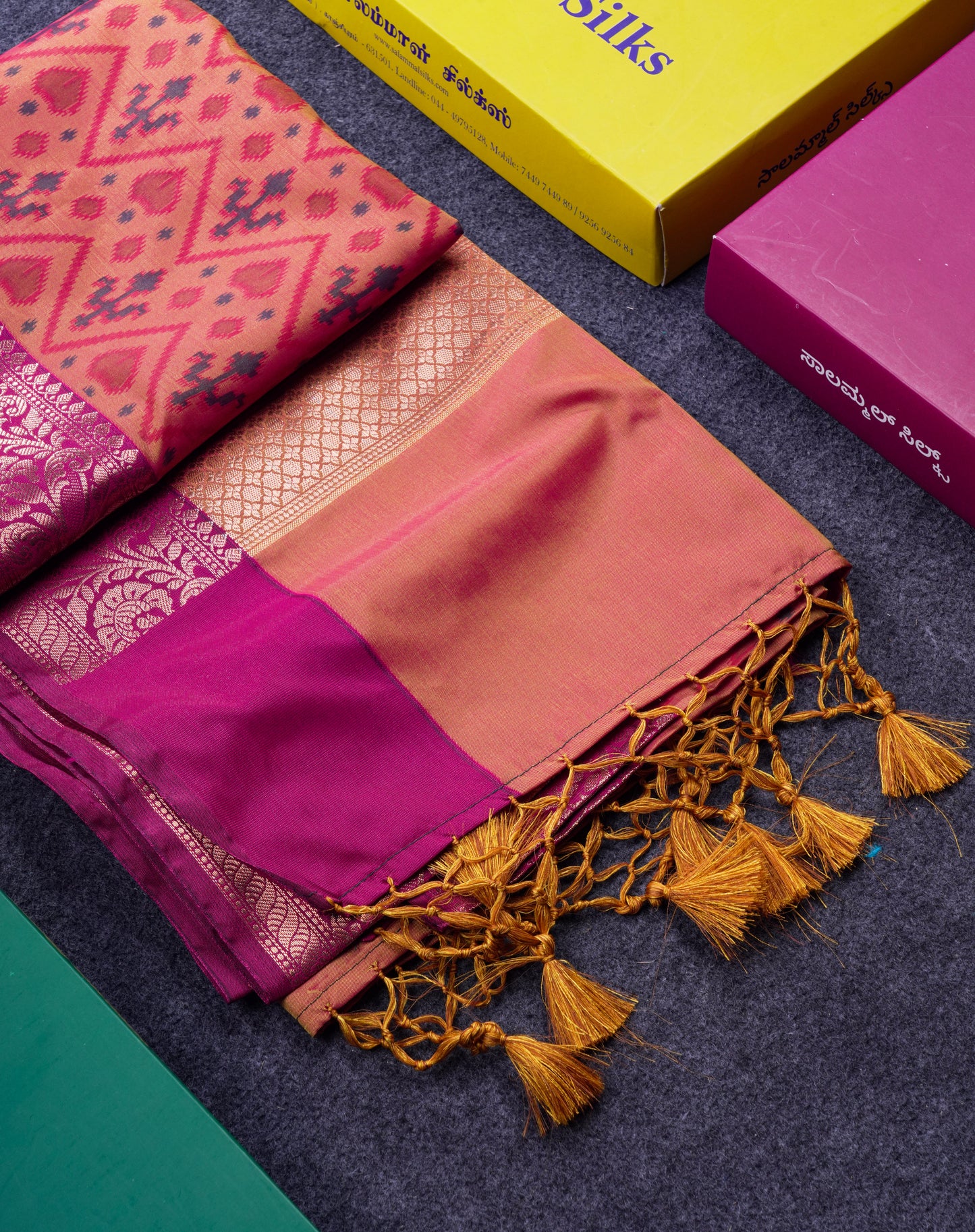 Beautiful Light Orange Semi Soft Silk Saree With Contrast Pink Fancy Border