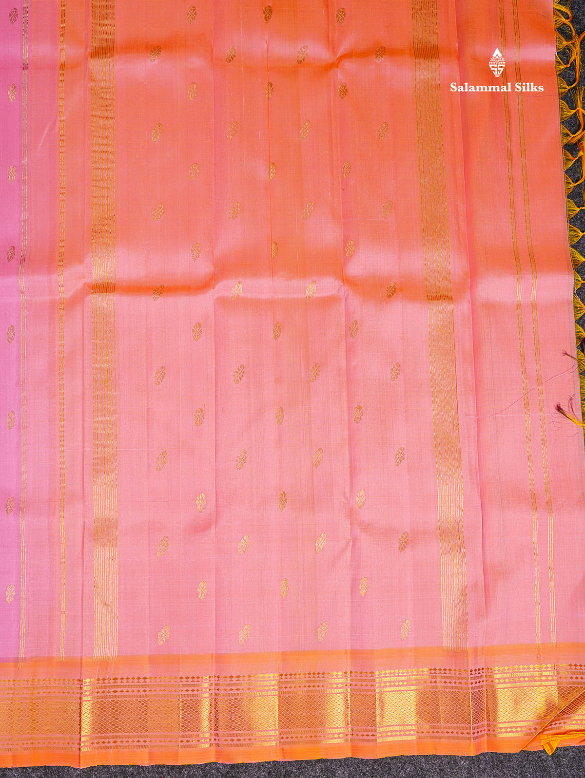 One Side Border Pure Silk Saree - Light Pink With Contrast Orange Traditional Border
