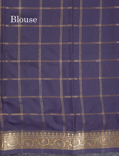 Sapphire Blue Semi Mysore Crepe Saree With Contrast Navy Blue Small Border