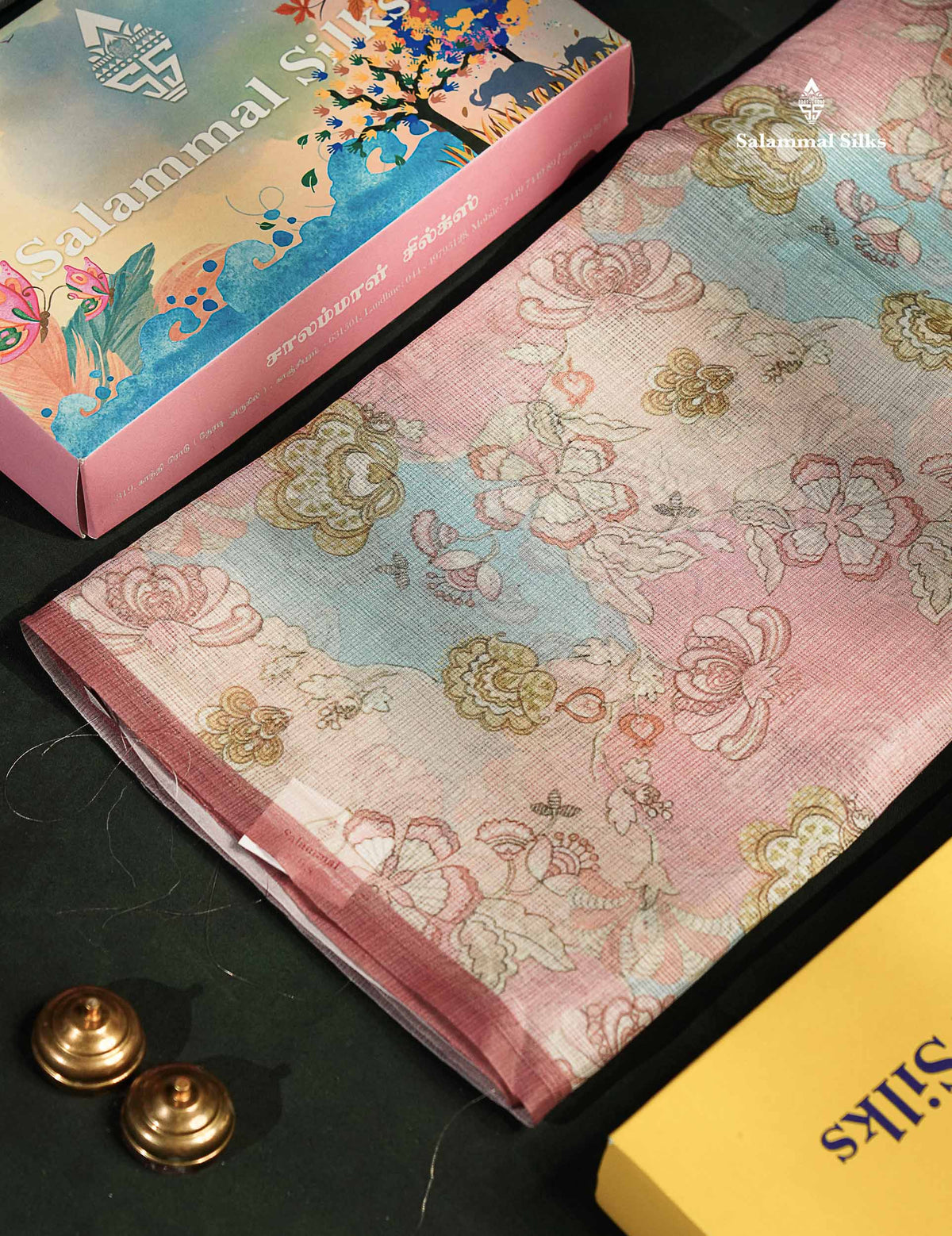Beautiful Multicolour Kota Cotton Mix Fancy Saree With Contrast Pastel Violet Butta Blouse