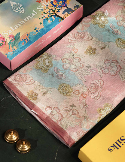Beautiful Multicolour Kota Cotton Mix Fancy Saree With Contrast Pastel Violet Butta Blouse