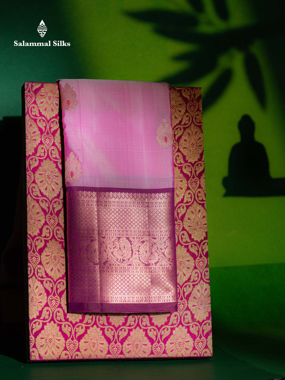 Beautiful Light Pink Menakari Work Pure Kanjivaram Silk Saree With Contrast Magenta Traditional Evening Morning Border