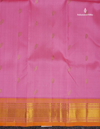 One Side Border Pure Silk Saree - Light Pink With Contrast Orange Traditional Border