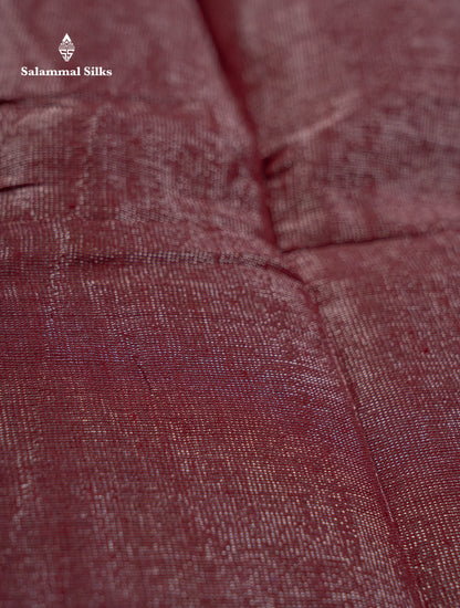 Stunning Maroon Tissue Sungudi Cotton Saree With Small Traditional Silver Zari Border