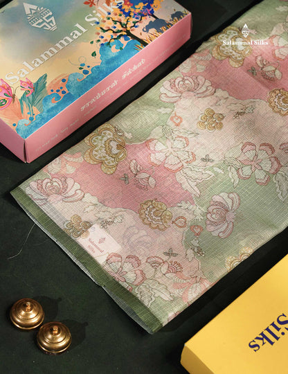 Beautiful Multicolour Kota Cotton Mix Fancy Saree With Contrast Pastel Violet Butta Blouse