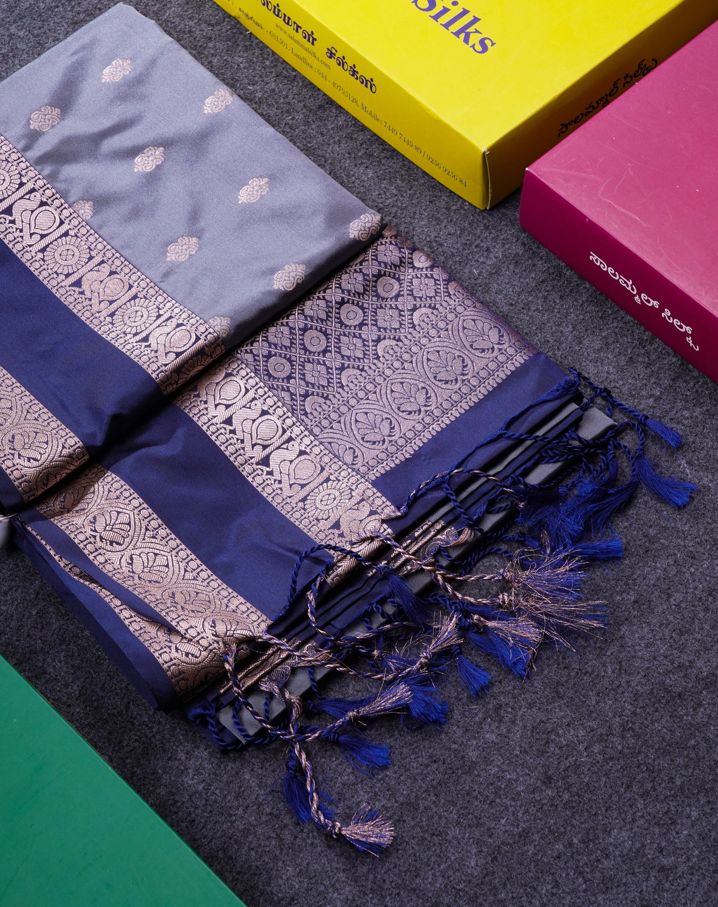 Beautiful Rust Orange Semi Soft Silk Saree With Contrast Navy Blue Traditional Rettapet Border