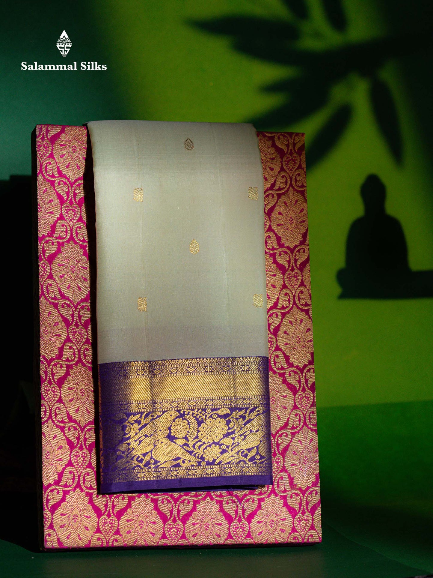 Beautiful Light Parrot Green Pure Kanjivaram Silk Saree With Contrast Dark Purple Traditional Border