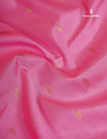 One Side Border Pure Silk Saree - Light Pink With Contrast Orange Traditional Border
