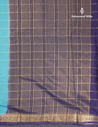 Sapphire Blue Semi Mysore Crepe Saree With Contrast Navy Blue Small Border