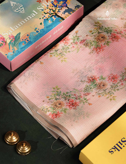 Beautiful Multicolour Floral Design Kota Cotton Mix Fancy Saree With Contrast Bottle Green Blouse