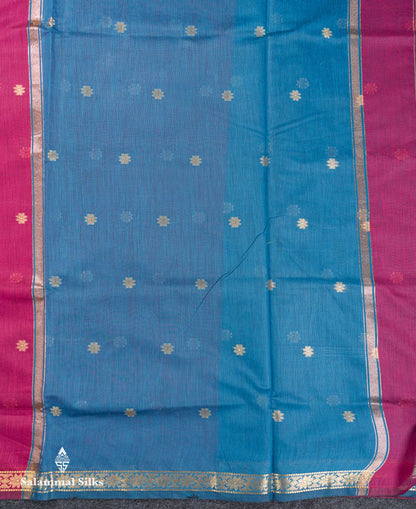 Beautiful Pink Maheshwar Cotton Saree With Contrast Blue Blouse