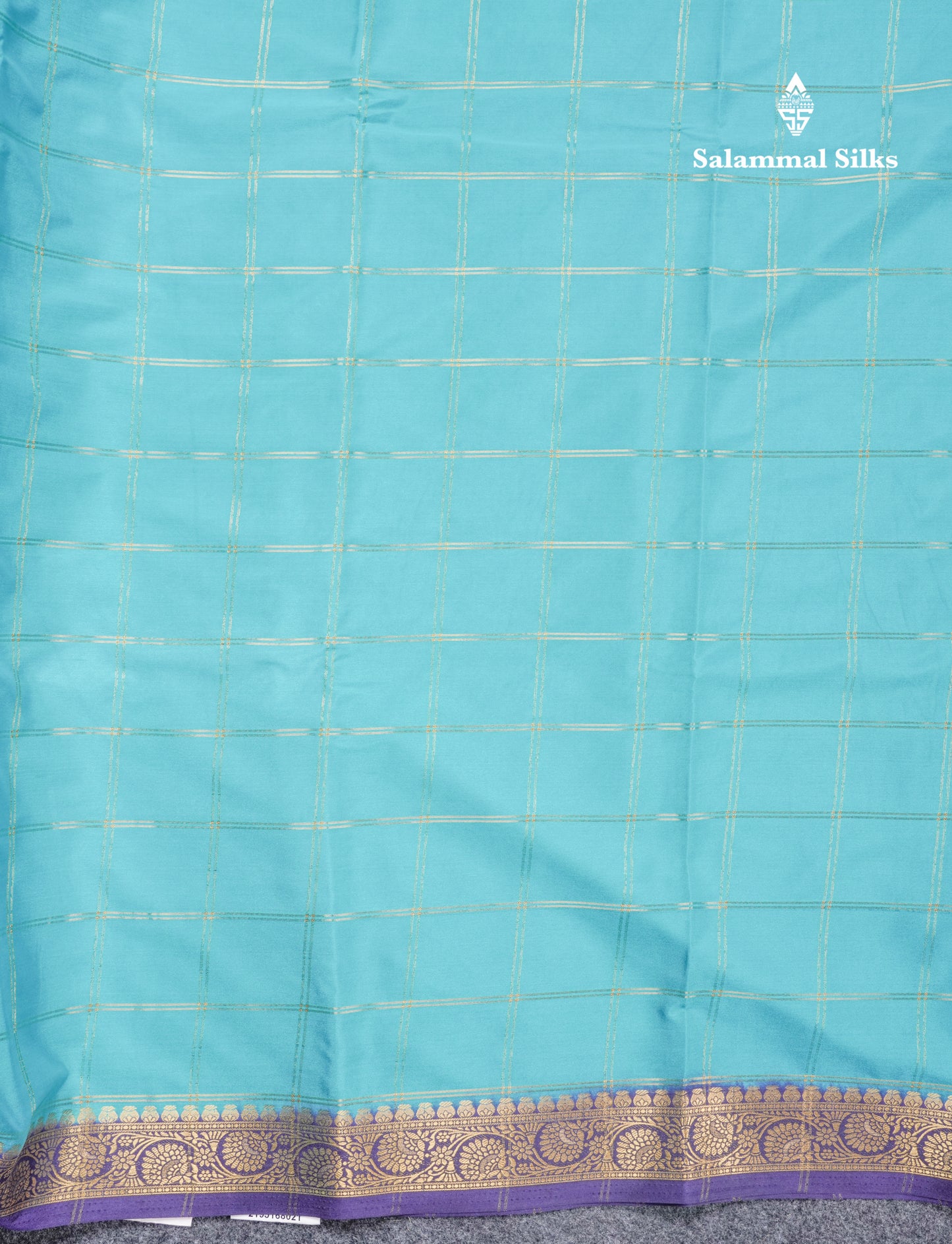 Sapphire Blue Semi Mysore Crepe Saree With Contrast Navy Blue Small Border