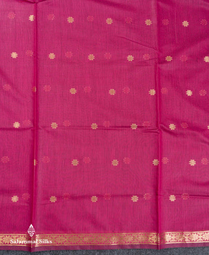 Beautiful Pink Maheshwar Cotton Saree With Contrast Blue Blouse