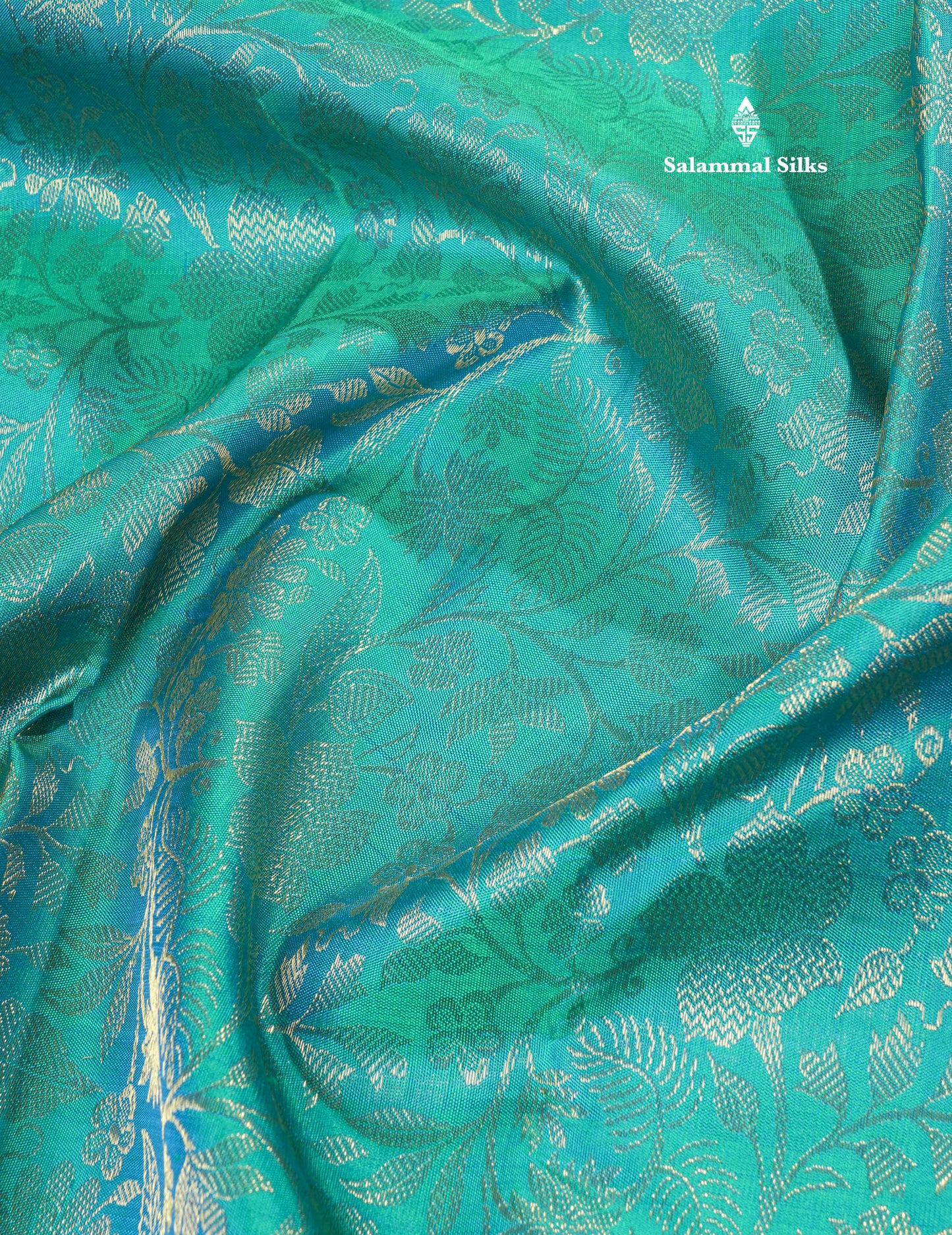 Peacock Blue Pure Kanjivaram Silk Saree (2G) Zari With Traditional Gold Zari Border