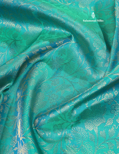 Peacock Blue Pure Kanjivaram Silk Saree (2G) Zari With Traditional Gold Zari Border