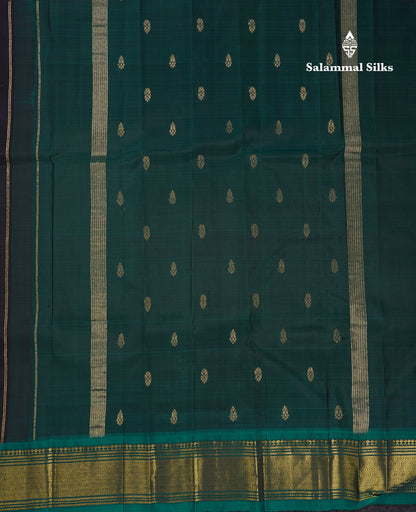Beautiful Dark Navy Blue Pure Kanjivaram Silk Saree With Contrast Peacock Green Traditional One Side Border