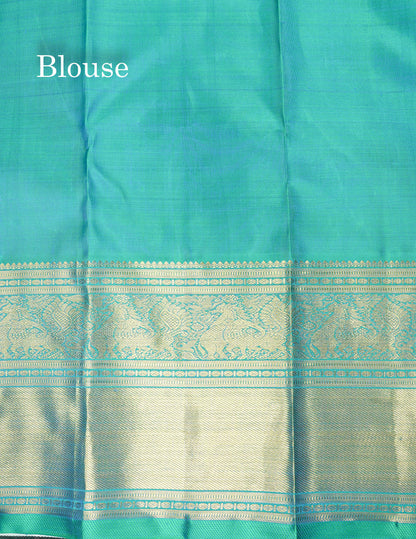 Peacock Blue Pure Kanjivaram Silk Saree (2G) Zari With Traditional Gold Zari Border
