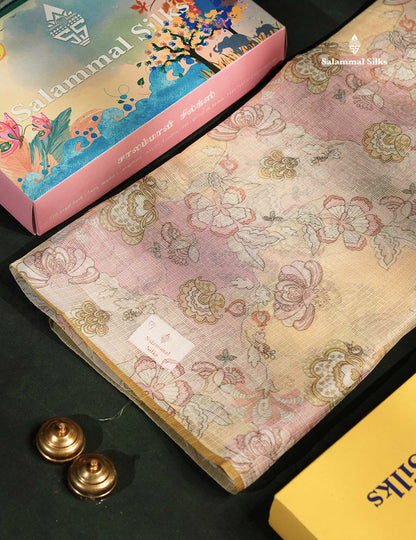 Beautiful Multicolour Kota Cotton Mix Fancy Saree With Contrast Pastel Violet Butta Blouse