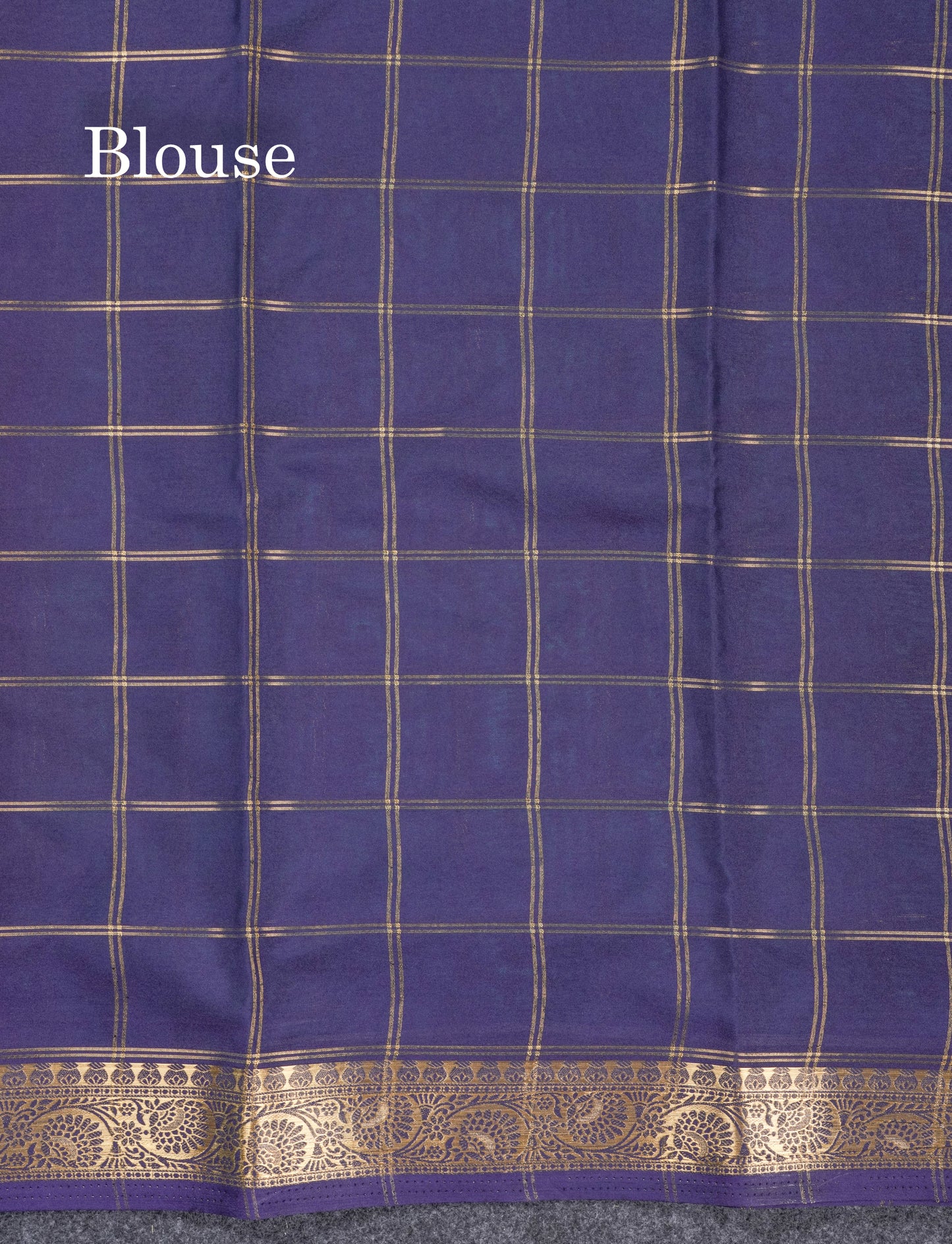 Sapphire Blue Semi Mysore Crepe Saree With Contrast Navy Blue Small Border