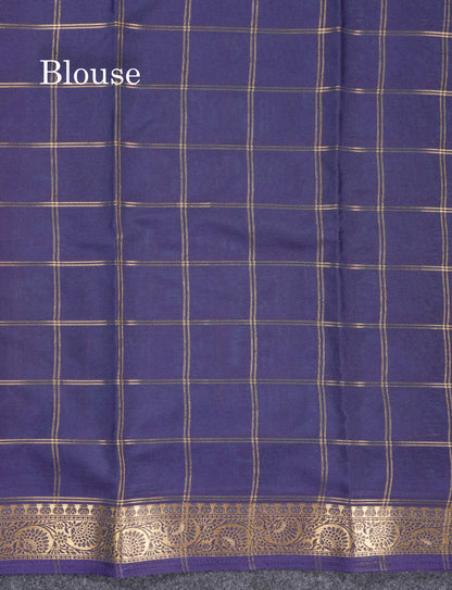 Sapphire Blue Semi Mysore Crepe Saree With Contrast Navy Blue Small Border