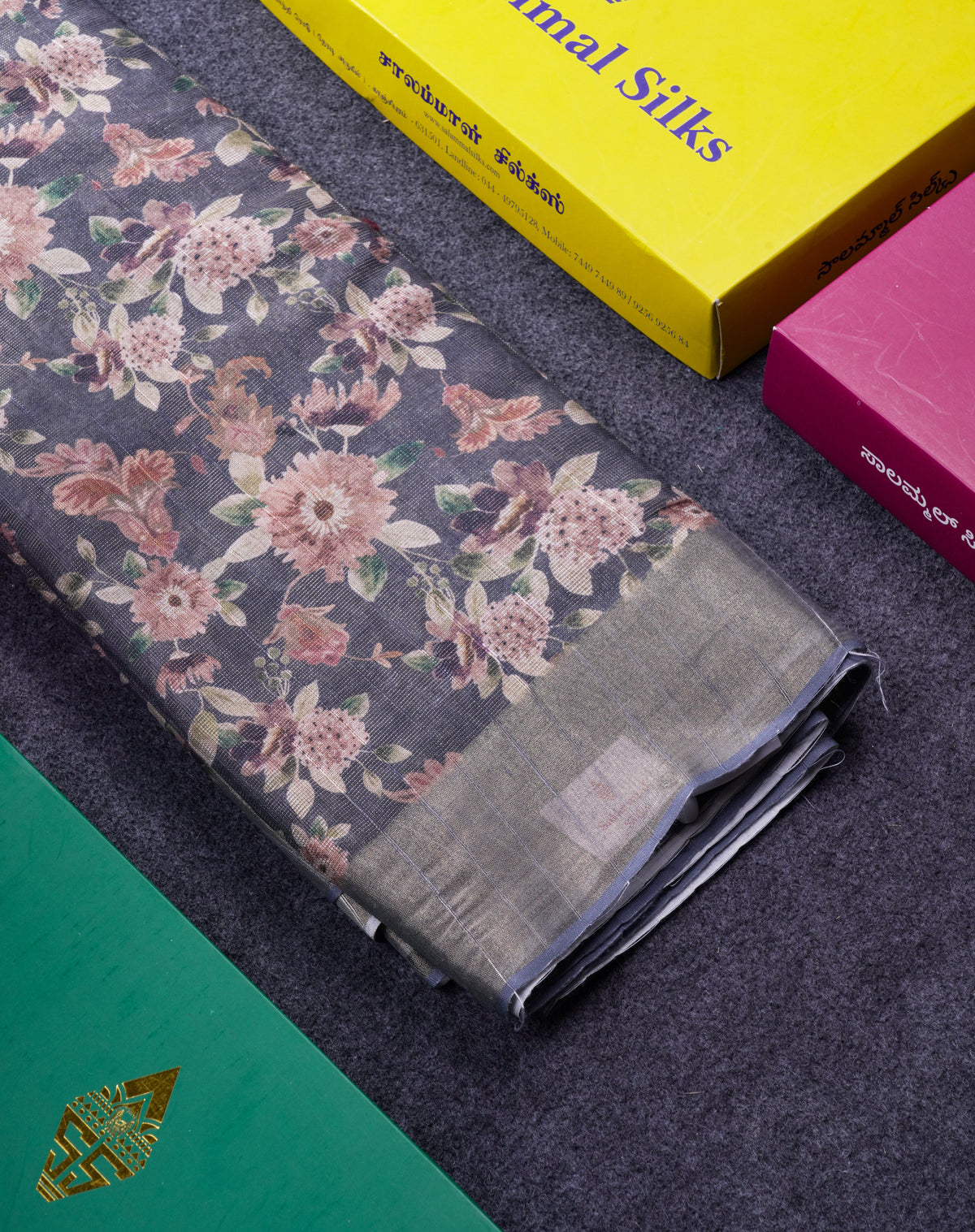 Beautiful Greenish Grey Mixed Cotton Fancy Saree With Tissue Border