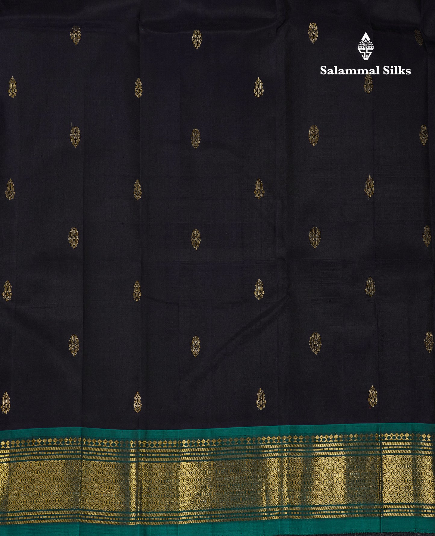 Beautiful Dark Navy Blue Pure Kanjivaram Silk Saree With Contrast Peacock Green Traditional One Side Border
