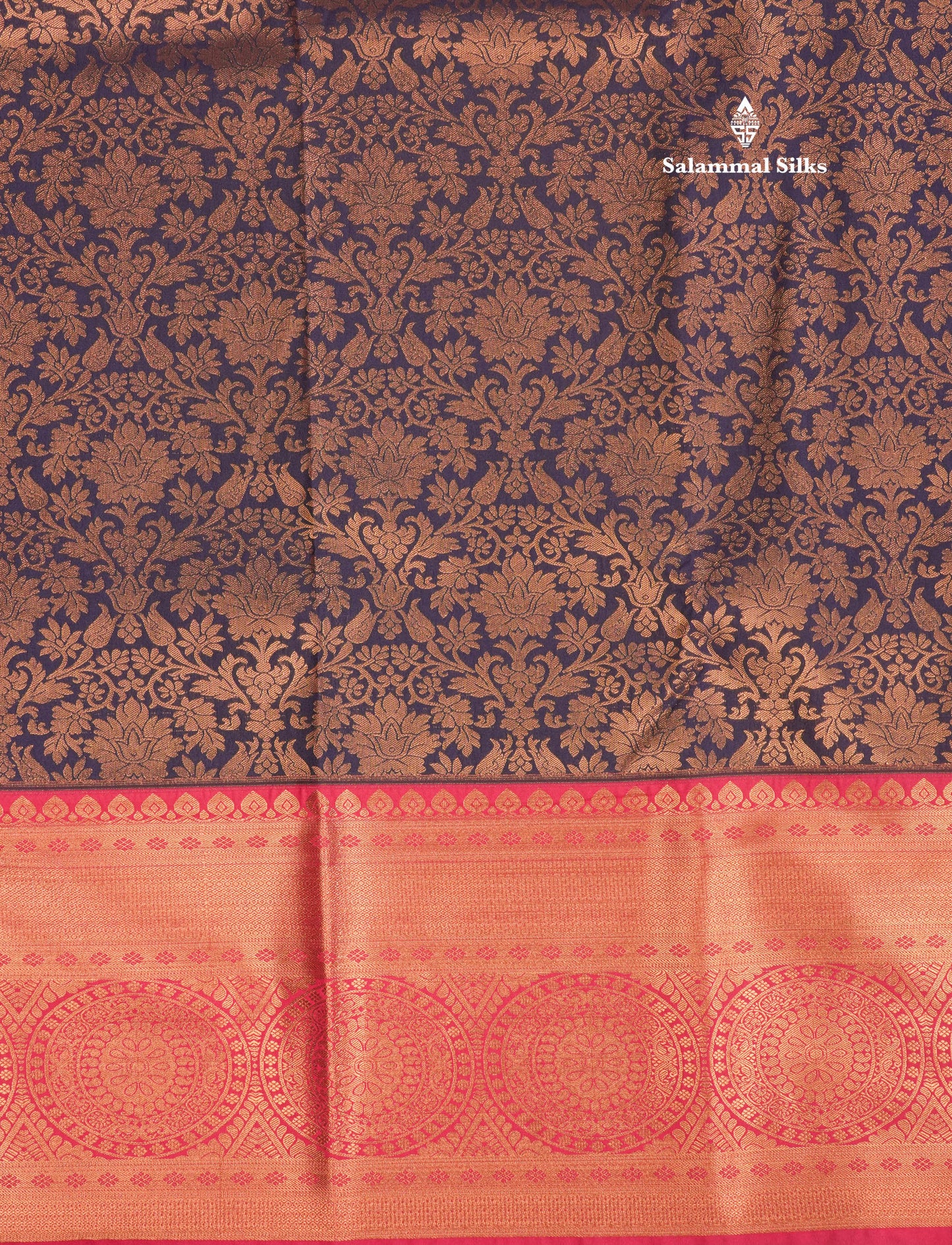 Dark Navy Blue Bridal Semi Silk Saree With Contrast Pink Border