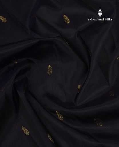 Beautiful Dark Navy Blue Pure Kanjivaram Silk Saree With Contrast Peacock Green Traditional One Side Border