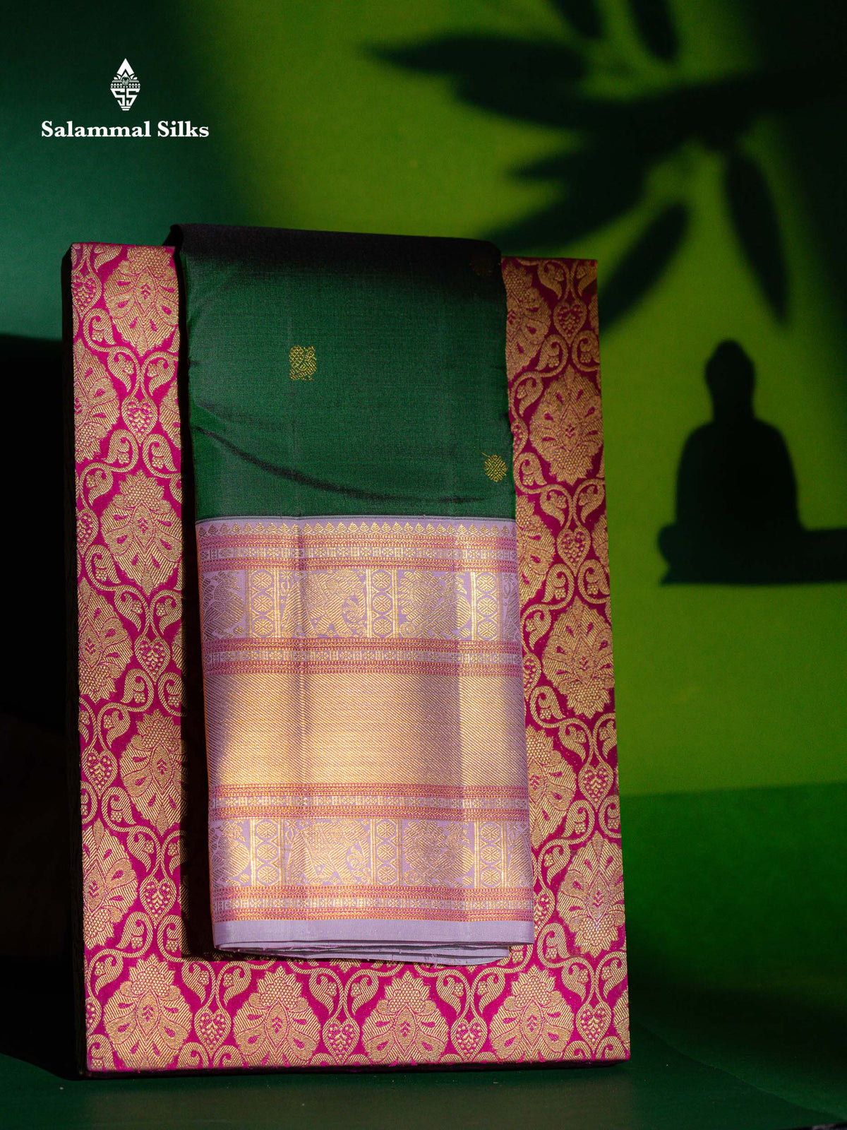 Korvai Beautiful Bottle Green Pure Kanjivaram Silk Saree With Contrast Baby Pink Traditional Evening Morning Border