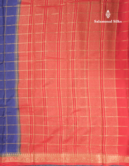 Sapphire Blue Semi Mysore Crepe Saree With Contrast Navy Blue Small Border