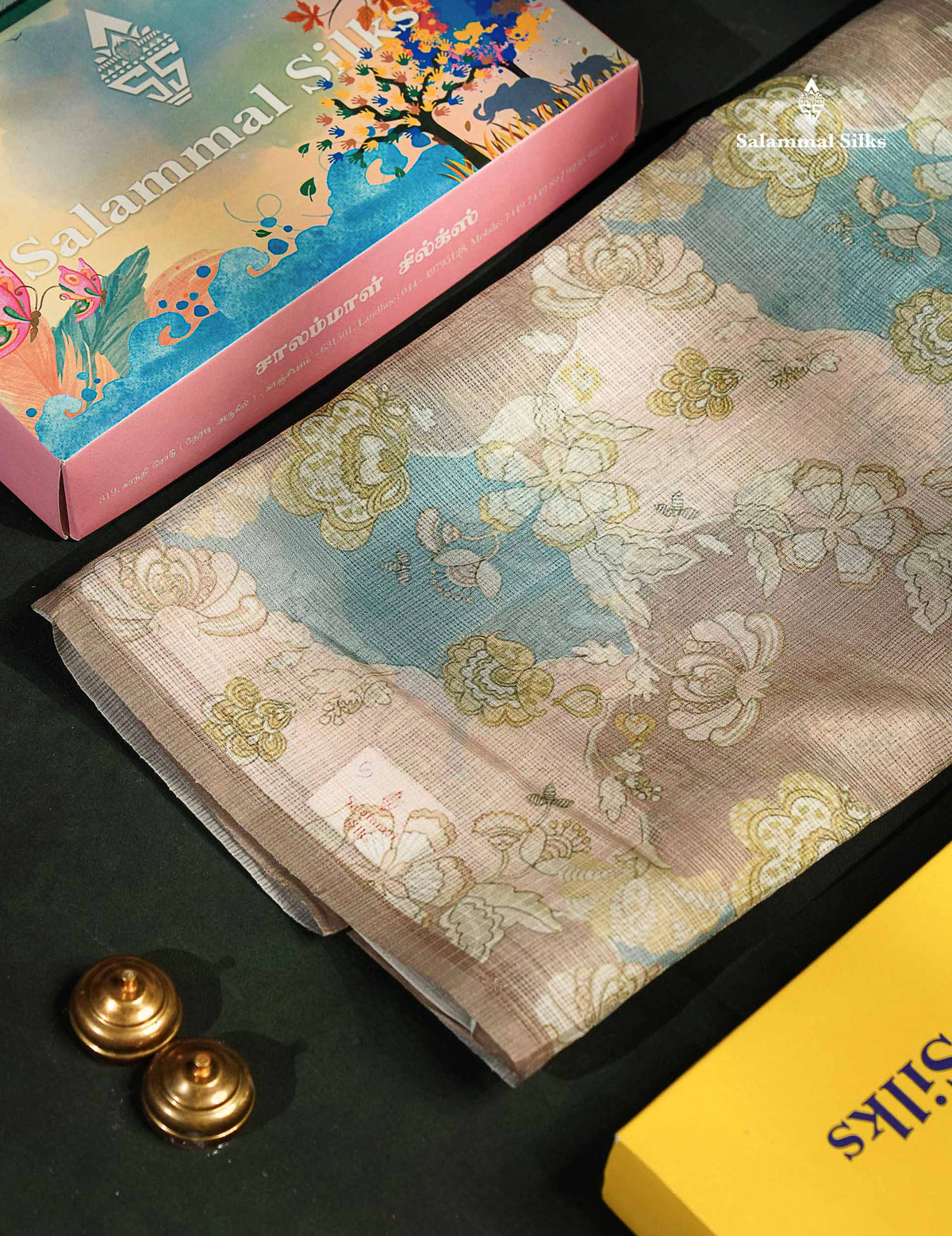 Beautiful Multicolour Kota Cotton Mix Fancy Saree With Contrast Pastel Violet Butta Blouse