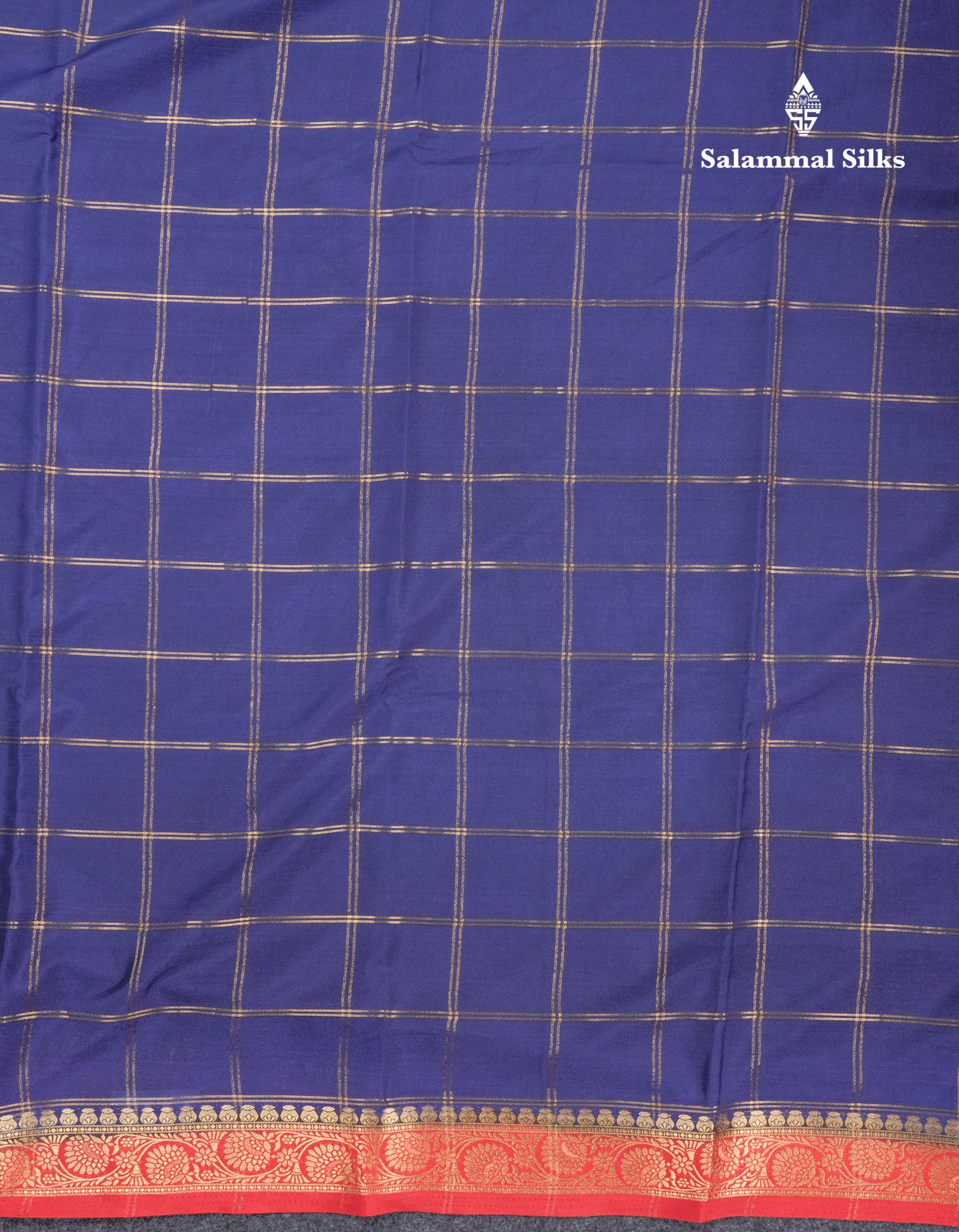 Sapphire Blue Semi Mysore Crepe Saree With Contrast Navy Blue Small Border