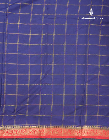 Sapphire Blue Semi Mysore Crepe Saree With Contrast Navy Blue Small Border