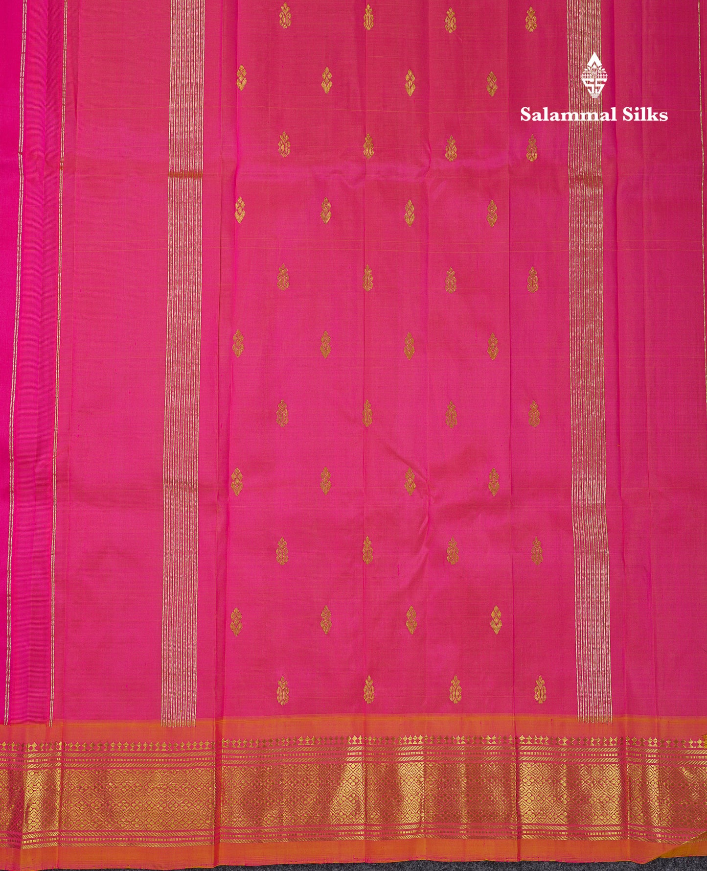 Beautiful Pink Pure Kanjivaram Silk Saree With Contrast Mustard Yellow Traditional One Side Border