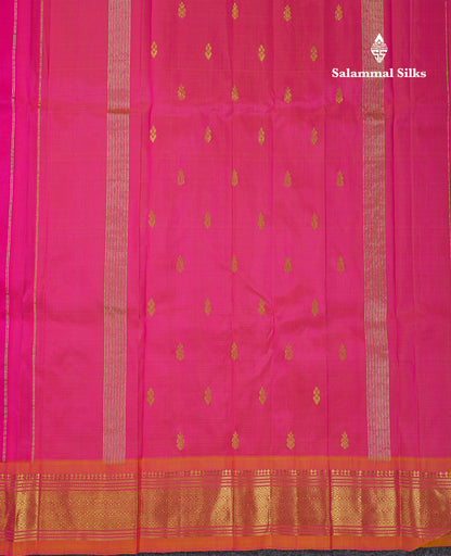 Beautiful Pink Pure Kanjivaram Silk Saree With Contrast Mustard Yellow Traditional One Side Border