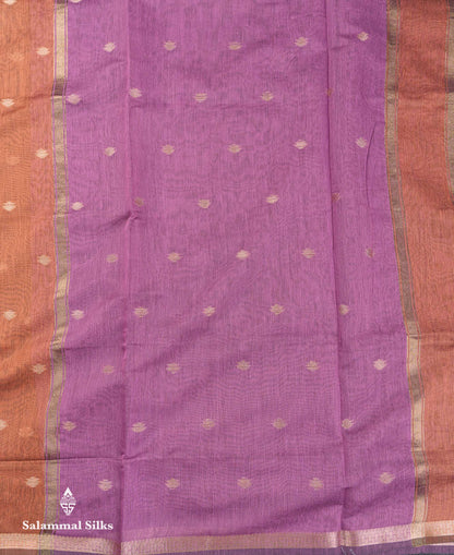 Beautiful Light Chocolate Maheshwar Cotton Saree With Contrast Light Lavender Blouse