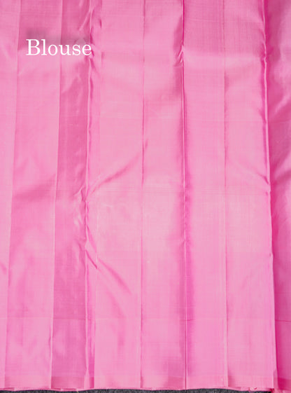 Pure Kanjivaram Silk Saree - Multicolour Big Checks With Traditional Buttas Along With Contrast Baby Pink Blouse
