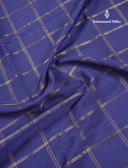 Sapphire Blue Semi Mysore Crepe Saree With Contrast Navy Blue Small Border