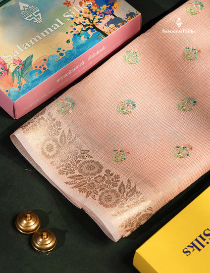 Beautiful Light Lavender Embroidery Floral Design Kota Cotton  Mix Saree With Fancy Border