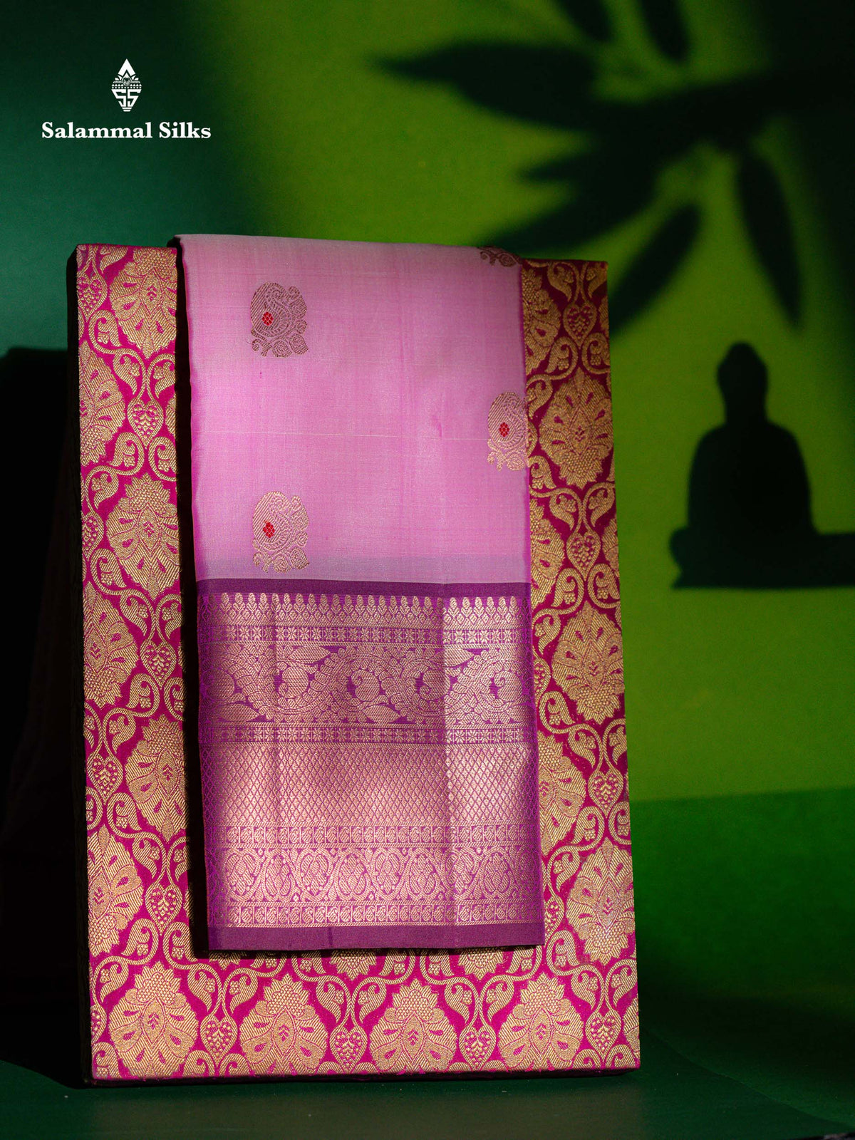 Beautiful Light Pink Menakari Work Pure Kanjivaram Silk Saree With Contrast Magenta Traditional Evening Morning Border