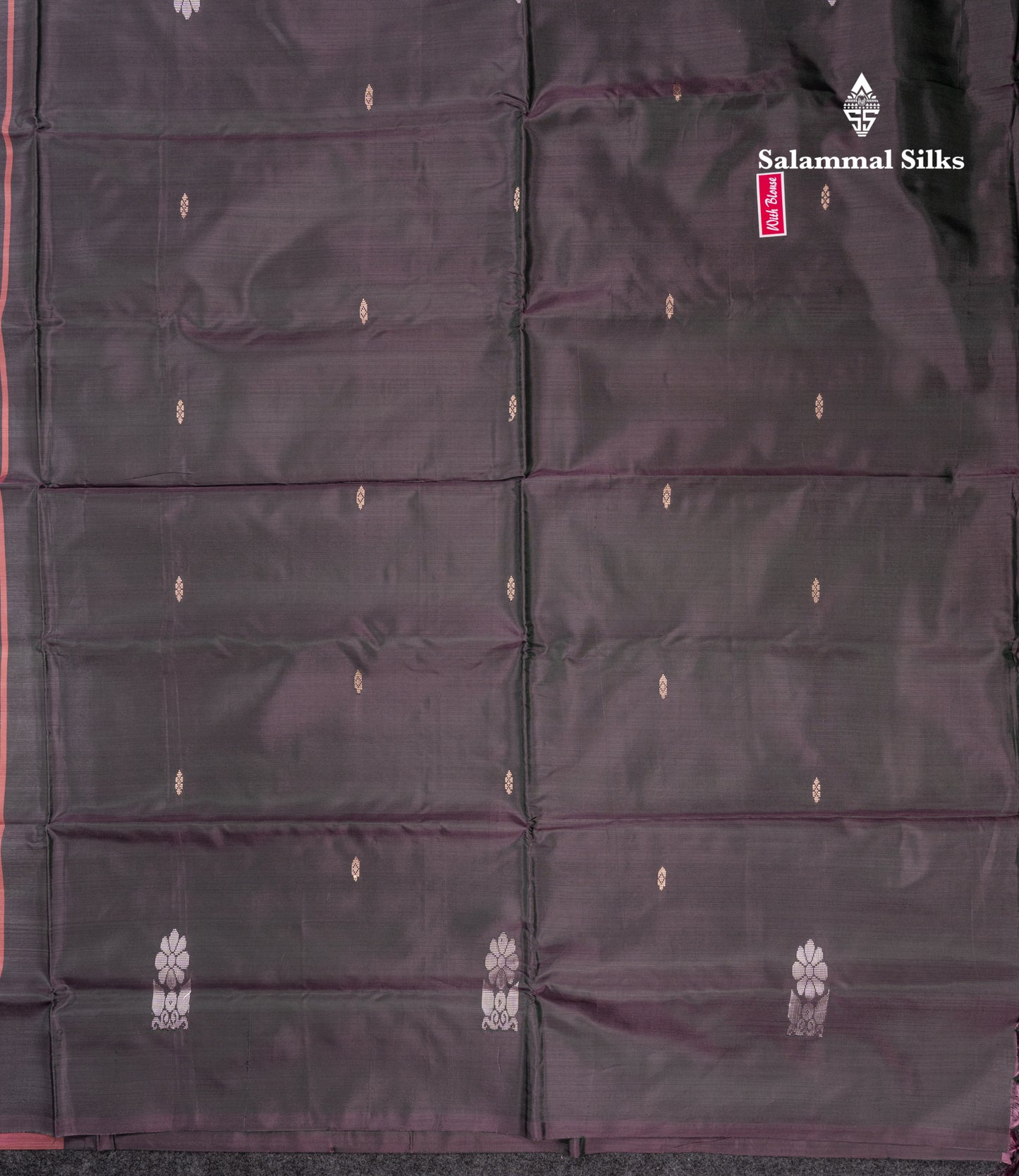 Peach Pink Banana Pinth Saree (Vaazhainaar Pattu) With Contrast Dual Tone Dark Violet Blouse