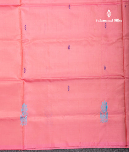 Peach Pink Banana Pinth Saree (Vaazhainaar Pattu) With Contrast Dual Tone Dark Violet Blouse