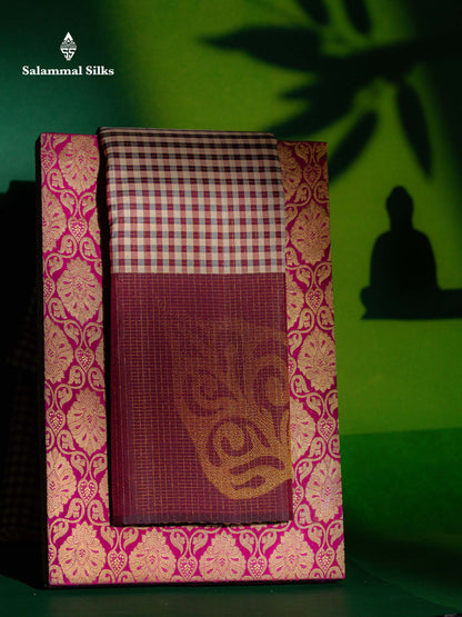 Beautiful Multicolour Small Vaira Oosi Checks Pure Kanjivaram Silk Saree With Contrast Dark Maroon One Side Long Border