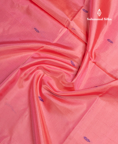 Peach Pink Banana Pinth Saree (Vaazhainaar Pattu) With Contrast Dual Tone Dark Violet Blouse