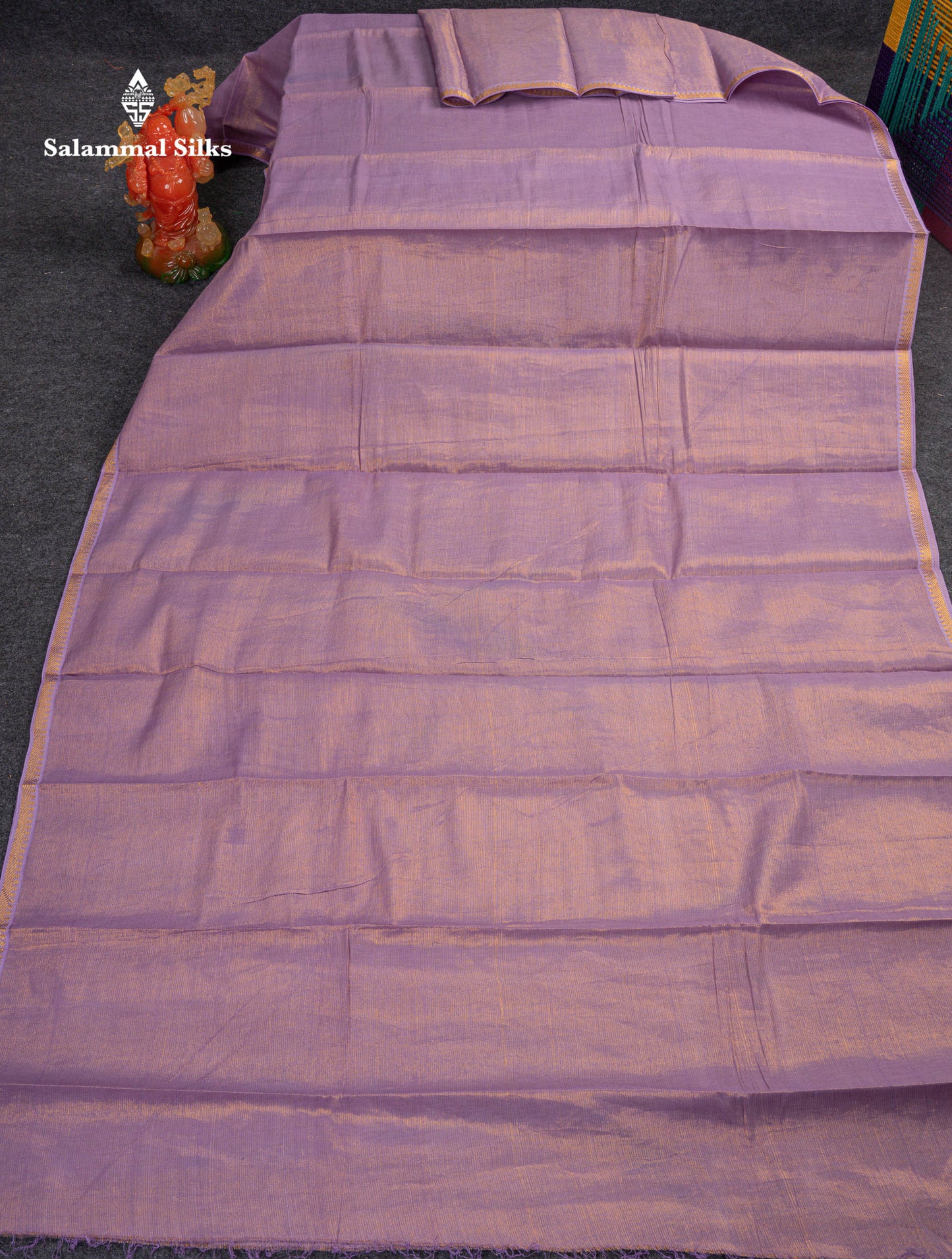 Stunning Lavender Tissue Sungudi Cotton Saree With Small Traditional Zari Border