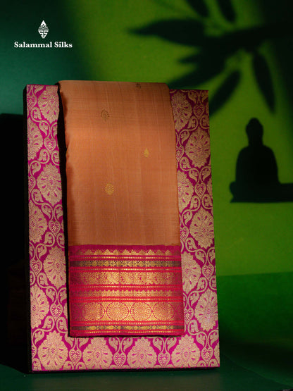 Korvai Beautiful Bornze Pure Kanjivaram Silk Saree With Contrast Pink Traditional Border