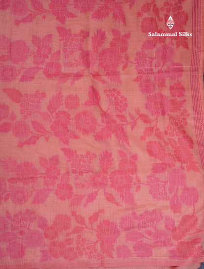 Beautiful Dark Peach Muga Cotton Saree With Contrast Maroon Blouse