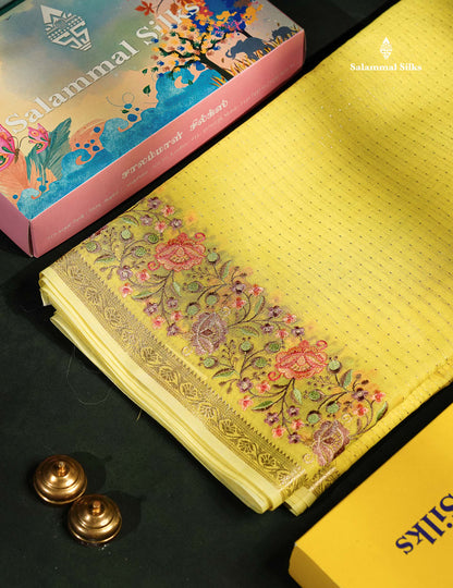 Beautiful Pastel Blue Zari Lines Cotton Mix Fancy Saree With Embroidery Floral Design & Small Zari Border