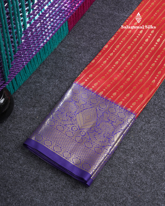 Semi Silk Pattu Pavadai ( Chilly Red ) With Violet Blouse 21"