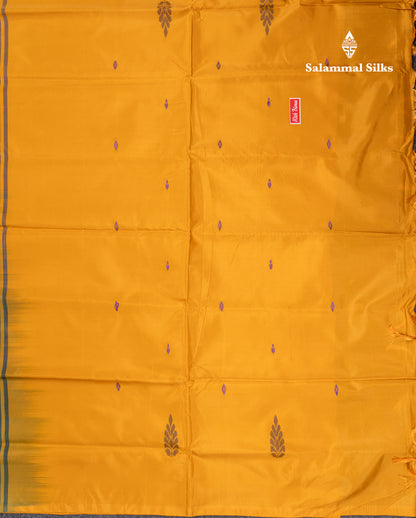 Bottle Green Banana Pinth Saree (Vaazhainaar Pattu) With Contrast Mango Yellow Blouse